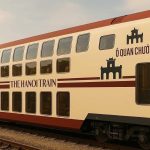 Double decker Hanoi train exterior designed for luxury Vietnam tours