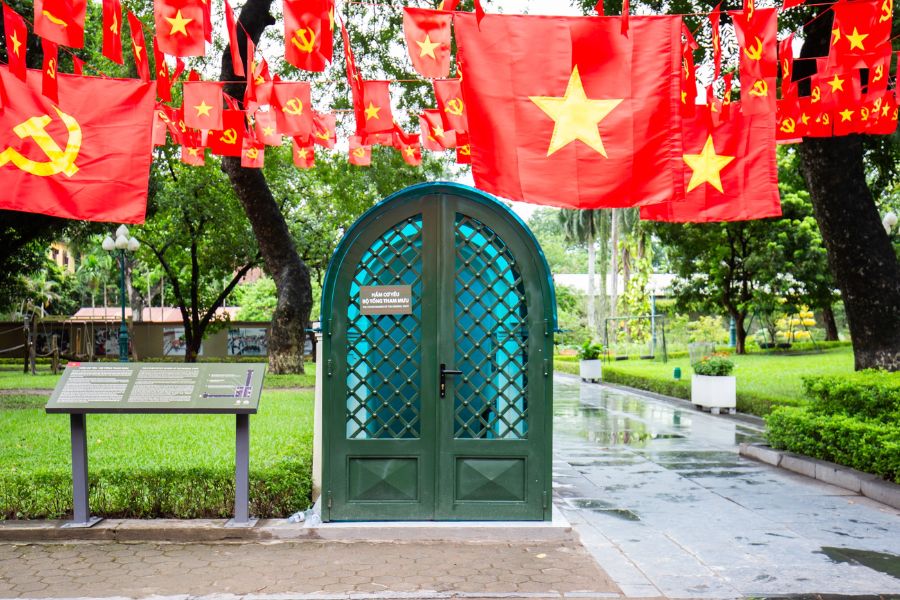 Entrance to revolutionary relic bunker at Thang Long Imperial Citadel in Hanoi
