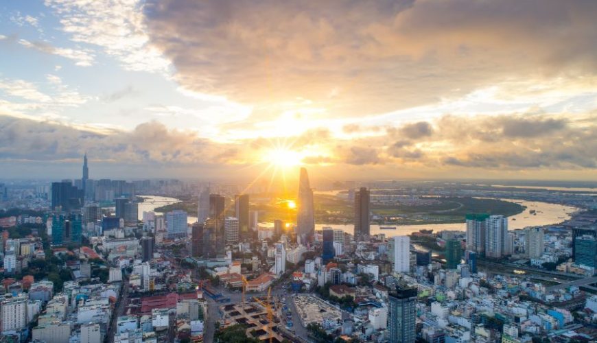 Luxury Trip to Vietnam panoramic skyline of Ho Chi Minh City at sunset