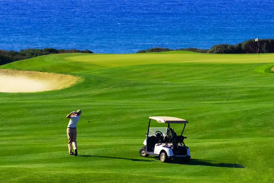 Seaside putting green with sand bunkers and an ocean view in Da Nang