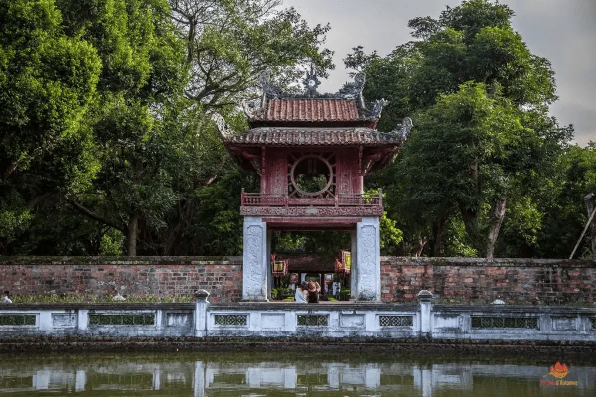 Khue Van Pavilion reflected in the pond at the Temple of Literature in Hanoi