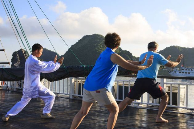 practice tai chi at halong bay