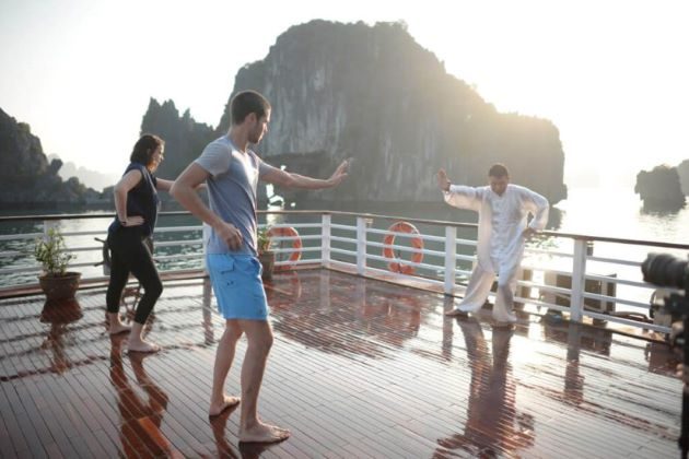 practice tai chi lesson at halong bay