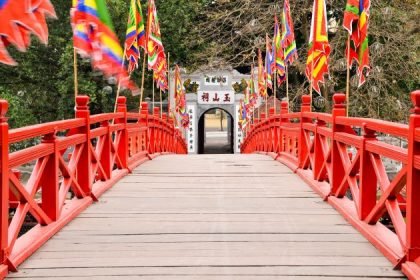 the huc bridge leading to ngoc son temple